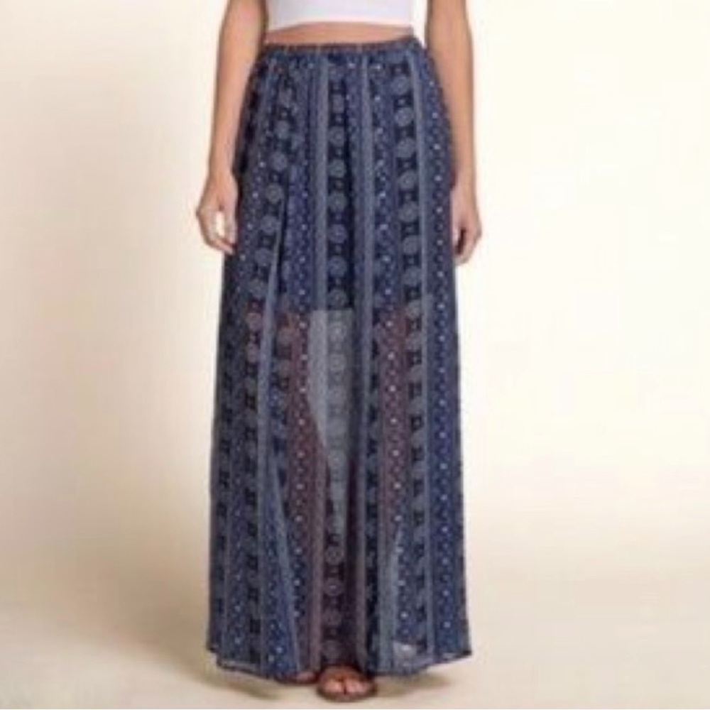 Hollister XS Multicolor Blue Wave Sheer Side Slit Maxi Skirt